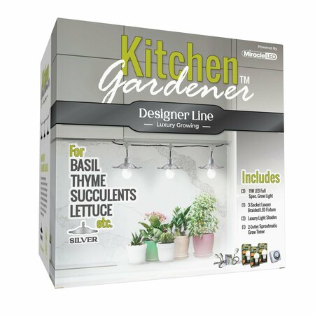 MIRACLE LED 3-Socket Designer Kitchen Gardener Grow Light Kit- Full Spec. 11W Replace 150W Grow Bulbs 801825